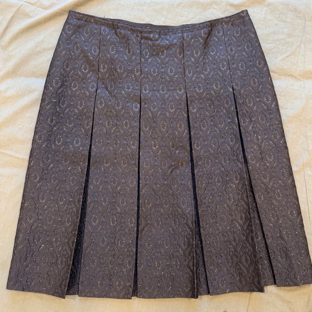 Per Se Pleated Jacquard Skirt Metallic Silk Blend Black Charcoal Size 6 - Picture 6 of 6